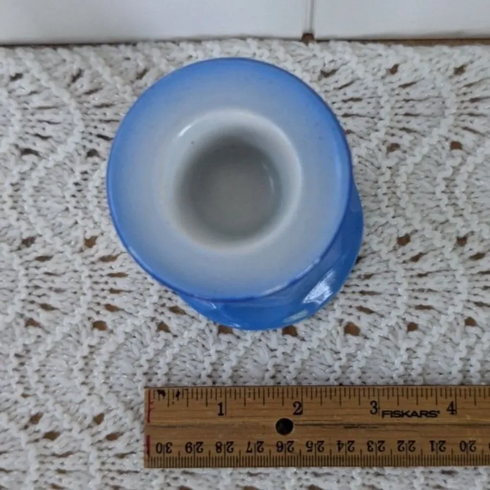 2 Pcs Porcelain Candlestick Holders - Blue with Japanese Garden Scene